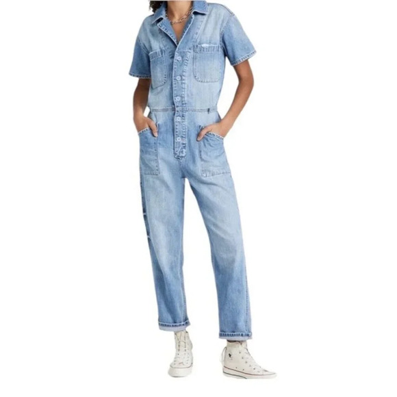 pistola Pants - Pistola Grover Short Sleeve Field Jumpsuit Light Wash Size Small